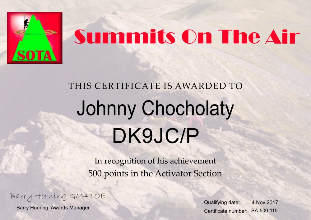 DK9JC SOTA 500 Award Activator lr