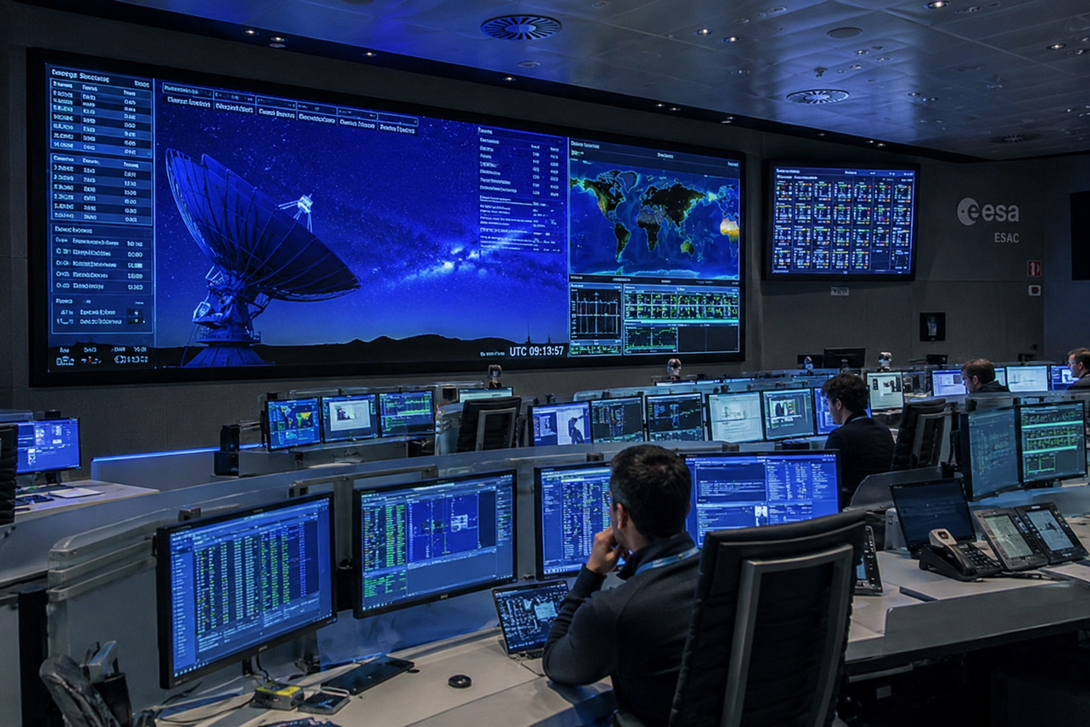 Amateurfunkstation auf einer Mondbasis mit Funkverbindung zu einem Raumfahrzeug im Mondorbit